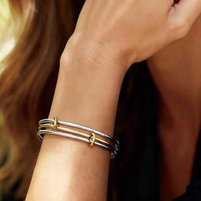 HANRESHE Mixed Metal Bracelet for Women Stack Two Tone Bracelets Trendy Gold And Silver Bracelet Jewelry Gift - color: gold and silver, size: 8.0 Inch