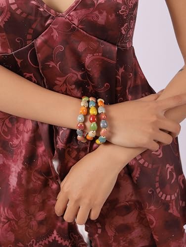 Boho Colorful Ceramic Bead Wrap Strand Bracelet for Women, Bohemian Hippie Summer Jewelry Gift - color: S01