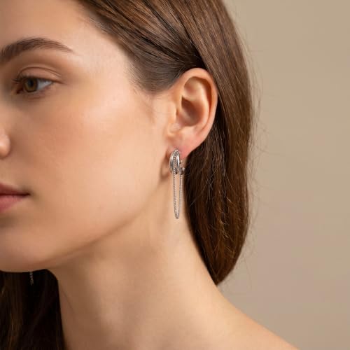 Gold Silver Trendy Clip On Dangle Earrings for Women | Clip On Drop Earrings, Tassel Chain Hoop Earrings, Non Piercing, Fashion Jewelry Gifts - color: A Clip-Silver