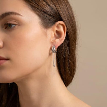 Gold Silver Trendy Clip On Dangle Earrings for Women | Clip On Drop Earrings, Tassel Chain Hoop Earrings, Non Piercing, Fashion Jewelry Gifts - color: A Clip-Silver