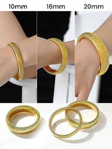 KeyStyle Bangle Bracelets For Women, Stainless Steel Stretch Bracelet Wide | 14K Gold/Rose Gold/Black/Silver Plated Flexible Wide Twisted Link Chain Wristband Jewelry, 10Mm, 16Mm, 20Mm - color: 10mm - Gold