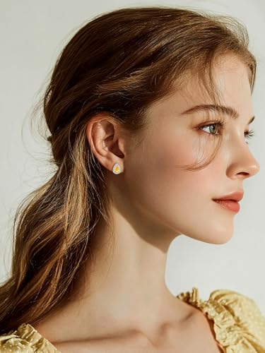 FindChic Birthstone Earrings for Women, Round/Heart/Square/Teardrop Earrings with 925 Sterling Silver Posts & Push Backs, Hypoallergenic Studs with Cubic Zirconia, 12 Months Jewelry with Gift Box - style: 11. November-Yellow Topaz (Teardrop)
