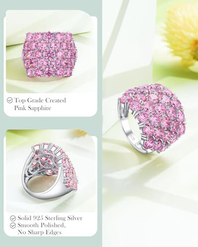 925 Sterling Silver Pave Birthstone Chunky Statement Rings for Women Men | 14K Gold Plated/Silver Large Dome Ring Birthday Cocktail Jewelry,Size 6 to 10(with Gift Box) - color: 10-Created Pink Sapphire-Oct.