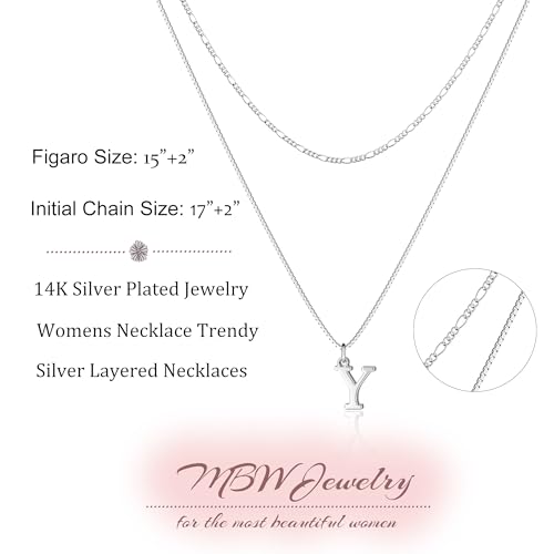 MBW Dainty Silver Layered Initial A-Z Pendant Necklaces for Women Thin | Simple Waterproof 925 Silver Plated Necklace Figaro Choker Monogram Name Jewelry Set Personalized - color: Silver InitIal NK-Y