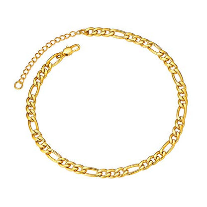 ChainsPro Resizable Anklet Chain for Women Men, Figaro/Wheat/Twist Rope/Cuban Foot Bracelet-Strong with Good Clasp-18K Gold Plated(Send Gift Box) - color: 03:figaro-5mm-gold plated