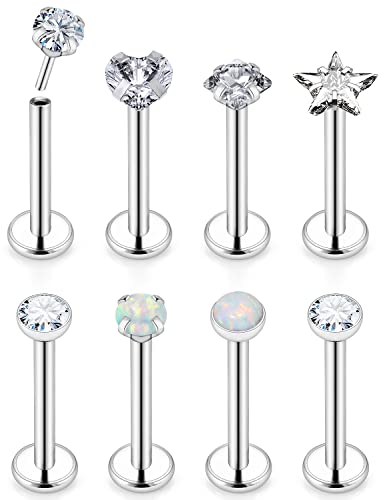 20G 18G 16G Push in Theadless Nose Rings Studs Hypoallergenic Lip Labret Jewelry Flat Back Nose Stud Stainless Steel Cartilage Helix Tragus Earrings for Women Men 6mm 7mm 8mm Bars Diamond 3mm - color: A:20G-Push in-Bar 6mm