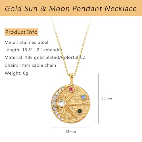 NUZON Sunburst Heart / 2-Tone Interlocking/CZ Evil Eye/Single Pearl/Love Heart Pendant Necklace for Women 14K Gold Chain Necklace Chunky Statement Jewelry - color: Celestial Necklace