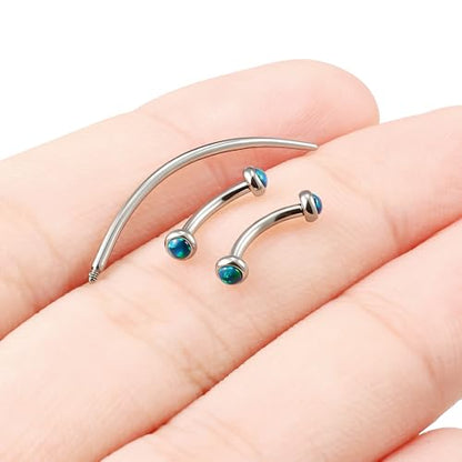 F136 Titanium 16g 6/8/10mm Opal Eyebrow/Rook/Snug/Vertical-Labret/VCH/Snake-Eyes/Anti-Tragus/Christina/Daith/Belly-Button/Bridge/Hood/Surface Curved Barbell Piercing Jewelry for Women Men - color: Green, size: 8mm=5/16in