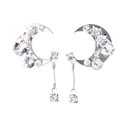 LOKUMI Preciosa Crystal Crescent Earrings | Nickel-Free Hypoallergenic Bijou Earrings | 24K Gold, 18K Pink Gold & Silver Plated, 4 Colors tp-60 - color: Silver Plated & Crystal