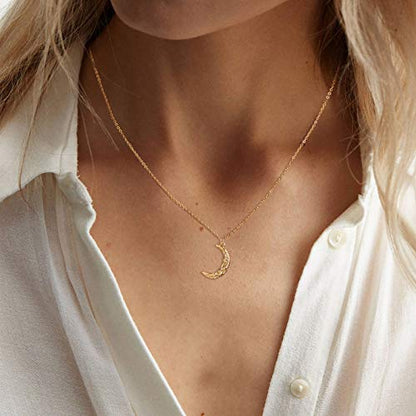 MTMY Gold Moon Pendant Necklace for Women,14K Gold Plated Dainty Chain Crescent Moon Sun Star Necklace Jewelry - style: moon