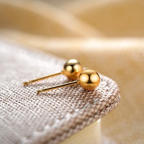 JINERA 5 Pairs Stud Earrings for Women 14K Plated Gold/Silver Pearl Ball Small Stud Earrings Set Cartilage Piercing Hypoallergenic Lightweight Flatback Earrings Jewelry Gifts for Women - color: 5 Pairs Ball Studs - Gold