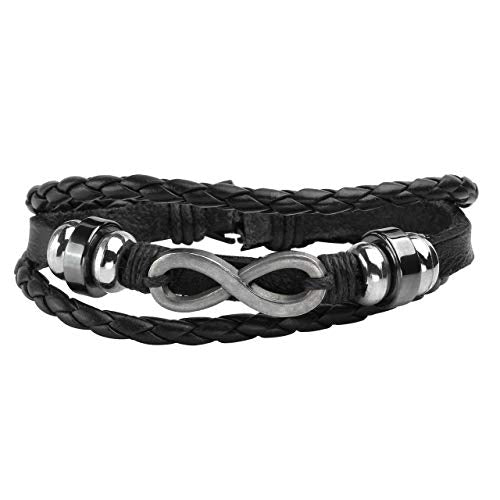 6-12PCS Braided Faux Leather Bracelet Punk Cuff Wrap Bracelets for Men Women Adjustable - color: D:6pcs