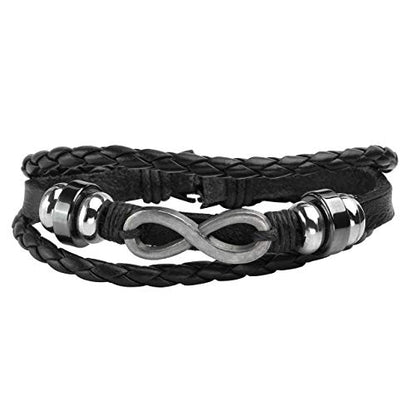 6-12PCS Braided Faux Leather Bracelet Punk Cuff Wrap Bracelets for Men Women Adjustable - color: D:6pcs