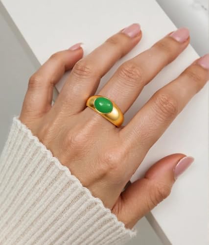 MYNENEY Signet Mens Pinky Rings Statement Wedding for Women - color: Green-Gold