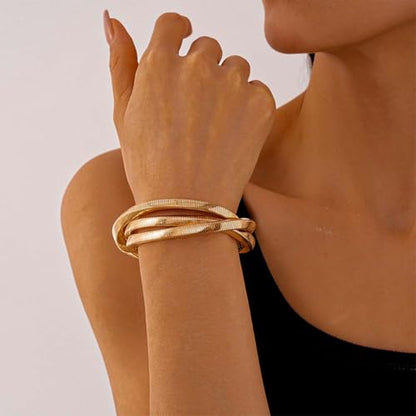 Chunky Gold Bangle Bracelets for Women Trendy Irregular Statement Cuff Bracelets Stack Wide Minimalist 3PCS Bangle Set Jewelry - style: T-Gold B