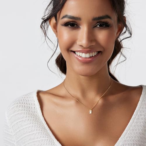 Luxval Diamond Pendant Gold Necklace for Women，Dainty 18k Gold Plated Choker Necklaces Simple Gold Jewelry Gifts for Women - color: Gold-Birthstone