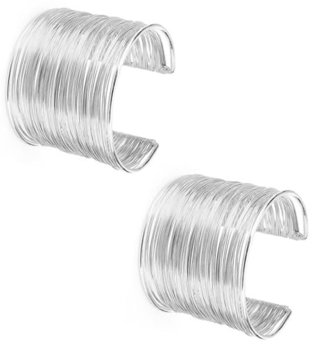 2Pcs Cuff Bangle Bracelet for Women Open Wide Wire Bracelets Gold Wrist Cuff Wrap Bracelet Adjustable - color: Silver4