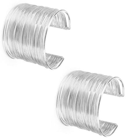 2Pcs Cuff Bangle Bracelet for Women Open Wide Wire Bracelets Gold Wrist Cuff Wrap Bracelet Adjustable - color: Silver4