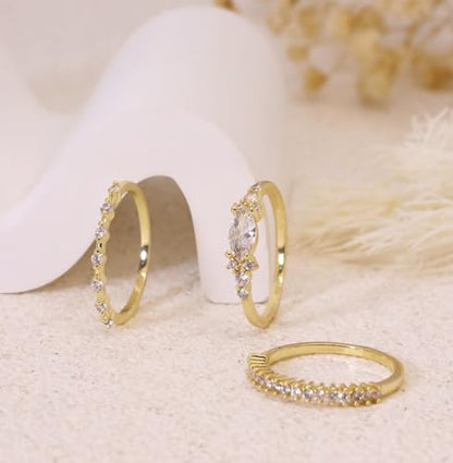 Stackable Rings for Women Set Dainty 14K Trendy Gold Plated Non Tarnish Stacking Cubic Zirconia Fashion Ring Jewelry Size 6 7 8 9 10 - style: 3pcs