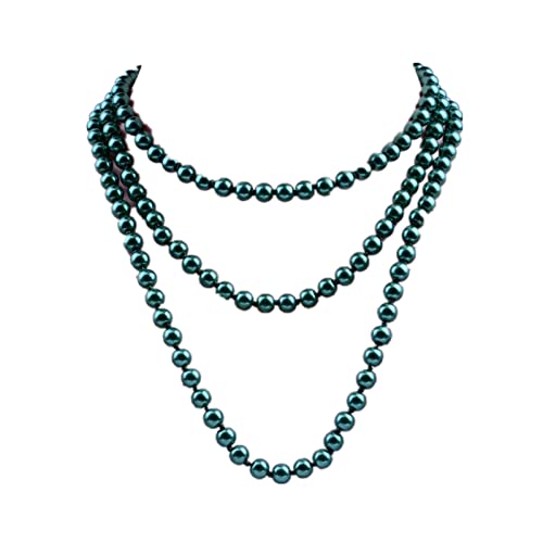 1920s Long Pearl Necklace Faux Pearls Necklace Imitation Beaded Long Pearls Necklace 1920s Gatsby Costume Jewelry - color: green