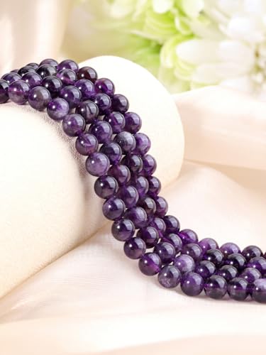 Jovivi 8mm Natural Amethyst Gemstone Beads for Jewelry Making,96pcs | Energy Healing Crystals Polished Round Smooth Stone Beads,Genuine Real Stone Beads for Bracelet Necklace - color: Amethyst