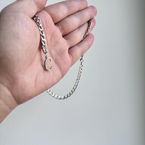 Stainless Steel Initial A-Z Necklace for Men Women,Cuban Chain,Titanium Steel Initial Letter Pendant Charm Necklaces Accessories Jewelry for Woman Man,21 Inch Chain - color: C
