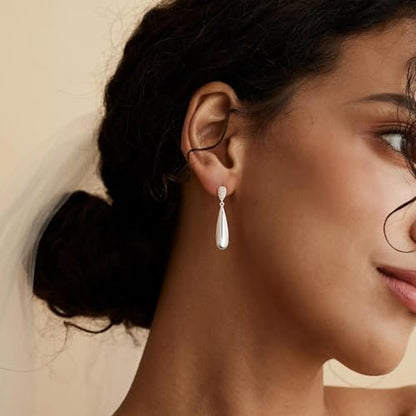 LLWOM Earrings for Women - 14K Gold Plated CZ Teardrop Dangle Earrings | Dangling Earrings for Women Trendy, Hypoallergenic Jewelry Gift for Wedding/Party/Prom/Daily, Elegant Drop Earring Stud - color: Silver CZ Teardrop