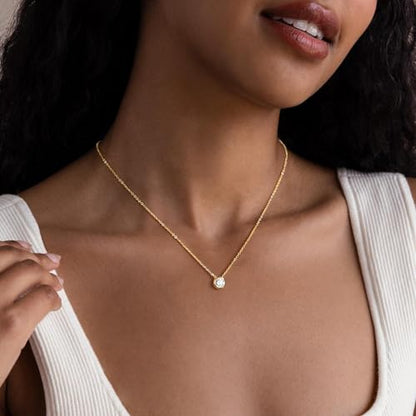 Turandoss Cubic Zirconia Necklace for Women, 14K Gold Plated Necklace | Gold Choker Necklace for Women, Trendy CZ Pearl Necklace, Simple Wedding Prom Jewelry, Bridesmaids Gifts - color: Round Zircon