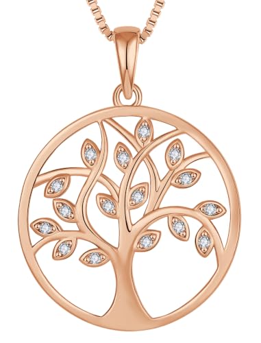 YL 925 Sterling Silver Tree of Life Necklace for Women Round Tree Pendant Birthstone Jewelry for Mom - color: 04-zirconia-Apr-gold