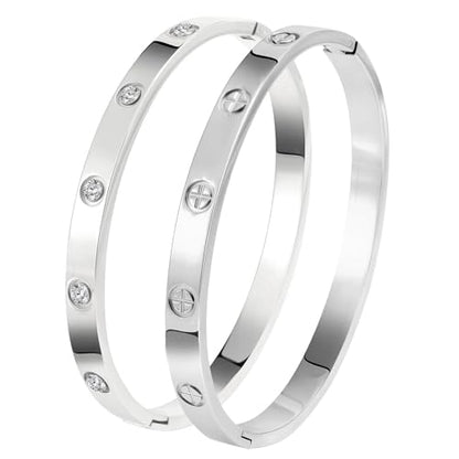 Camhanno Gold Bangles for Women - Stainless Steel Love & Friendship Bracelet Set with Gift Box | Daily Wear & Party Jewelry - color: 2Pcs Silver Set Style 3