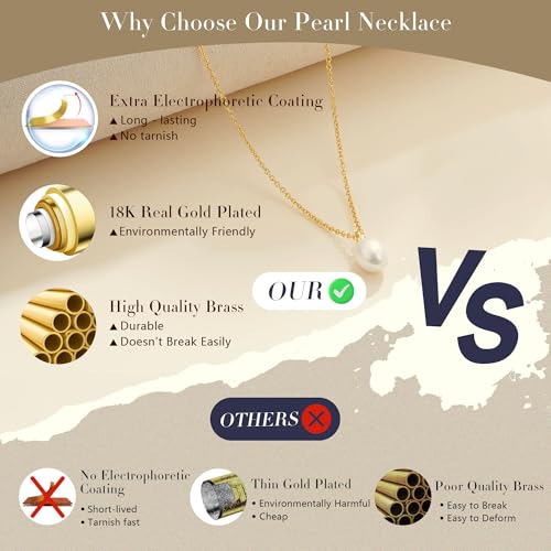 Pearl Necklaces for Women Trendy, 18K Gold/Silver Plated Layered Pearl Necklaces Dainty Pearls Choker Necklace and Earring Set Birthday Gifts for Mom Wife Daughter Sister Friends - color: Pearl Drop Necklace -Gold