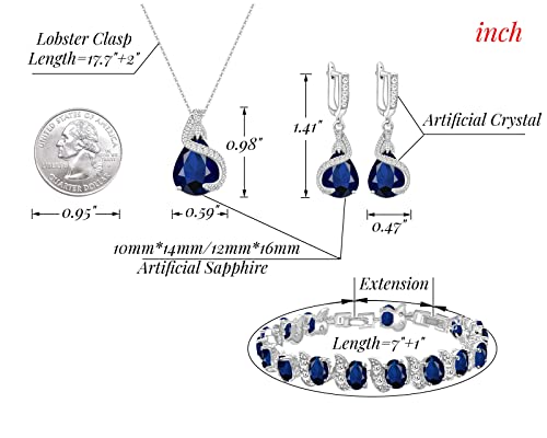 GZWHD Jewelry Set for Women Water Drop Cubic Zirconia Artificial Crystal Earrings Pendant Necklace Open Ring Tennis Bracelet Wedding Anniversary Birthday Engagement Gift for Bridesmaid Wife Girlfriend Friend - color: Blue-No Ring