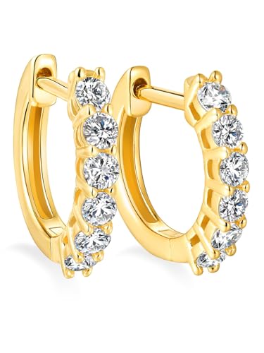 Chunky Emerald Sapphire Ruby Hoop Earrings, Princess or Round Cut, 14k Yellow Gold Plated Sterling Silver Cubic Zirconia Huggie Earings Minimalist Hoops Earrings for Women Wedding Daily Birthday - style: Round cut -5a CZ -Gold