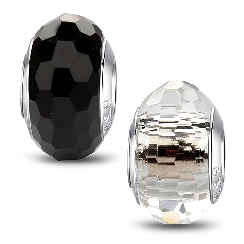 MICOO 925 Sterling Silver Charms for Bracelets,Fashion DIY Dangle Pendants Beads Simulated Birthstone Charms,Birthday Gifts for Women - color: 2 Dark and White Charms
