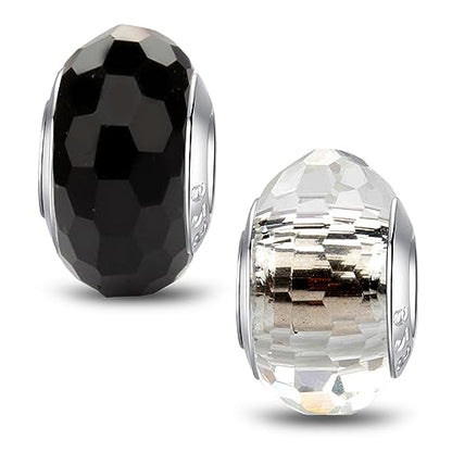MICOO 925 Sterling Silver Charms for Bracelets,Fashion DIY Dangle Pendants Beads Simulated Birthstone Charms,Birthday Gifts for Women - color: 2 Dark and White Charms