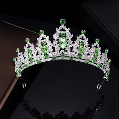 Kamirola Bridal Wedding Tiara Crown Jewelry Set for Women/Brides/Bridesmaids Crystal Jewelry Set for Wedding Prom Party Bridal Crystal Necklace Earrings Bracelet Set(TR60) - color: Silver Light Green