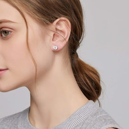 Sparkling 925 Sterling Silver Round Cut 5A+ Cubic Zirconia CZ Stud Earrings Hypoallergenic Earrings for Women/Men 4MM-8MM - color: A: Silver, size: 6mm