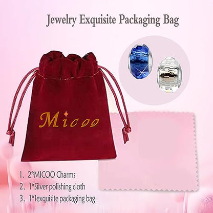 MICOO 925 Sterling Silver Charms for Bracelets,Fashion DIY Dangle Pendants Beads Simulated Birthstone Charms,Birthday Gifts for Women - color: 2 Blue and White Charms