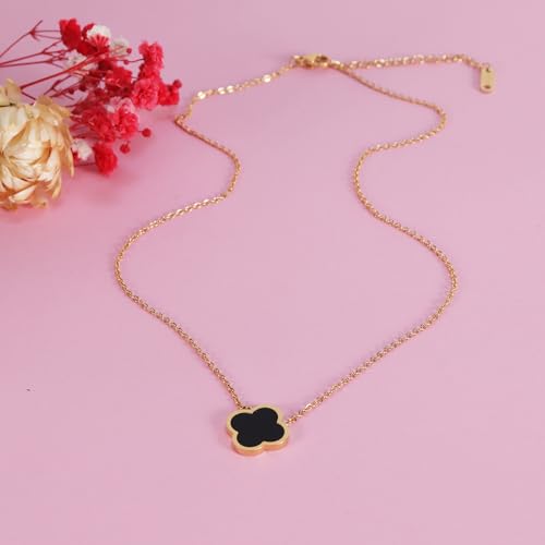 Delicacy Clover Bracelets Necklace Set:Clover Necklaces Clover Bracelet Women Link Bracelets Cute Gold Jewelry - color: Black-Gold