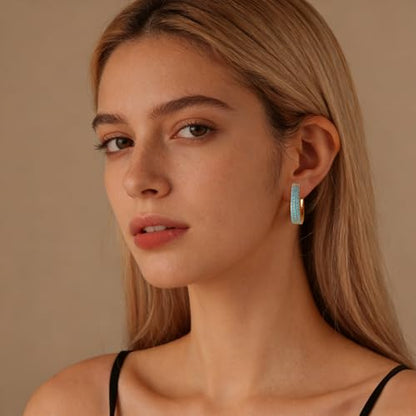 Turquoise Hoop Earrings for Women/Men 18K Real Gold Plated Cubic Zirconia Hoop Earrings Hypoallergenic Cartilage Ear Jewelry - color: Big Hoop