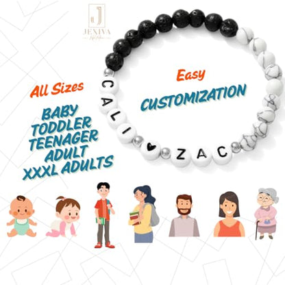 Customized Name Bracelet for Couples, Family, Friends, Personalized Bracelet with Names, Crystal Beads and elastic stretch - style: 6mm Stones