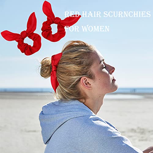 Ondder Hair Scrunchies Set - 15 Pcs Cute Bow Scrunchies, Elastic Hair Ties & Ponytail Holders for Women, Girls & Kids - Red - color: Red