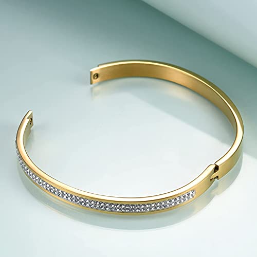 MYNENEY Womens Bracelets Stainless Steel Pave Cubic Zironia Stackable - color: 2 Row Crystal Gold, size: 7 Inch