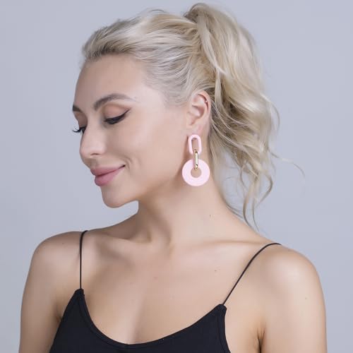 RUOFFETA Acrylic Rectangle Earrings, Fashion Acrylic Square/Oval/Hoop Statement Drop Earrings for Women - color: Pink Round