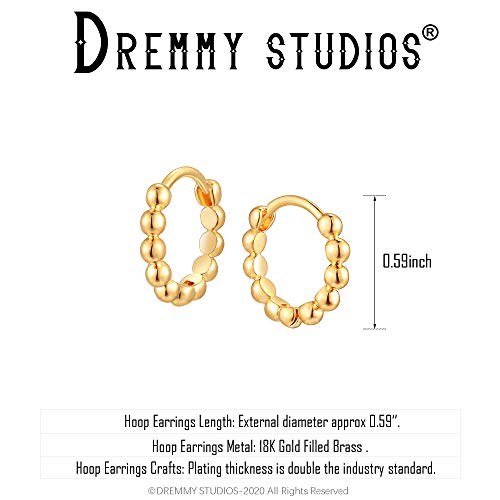 Dremmy Studios Dainty CZ Huggie Hoop Earrings 14K Gold Plated Chunky Simple Cute Thick Round Frill Bead Ball Starburst Cuff Earrings Cubic Zirconia Hoop Earrings Minimalist Personalized Gift for Her - color: Bead C