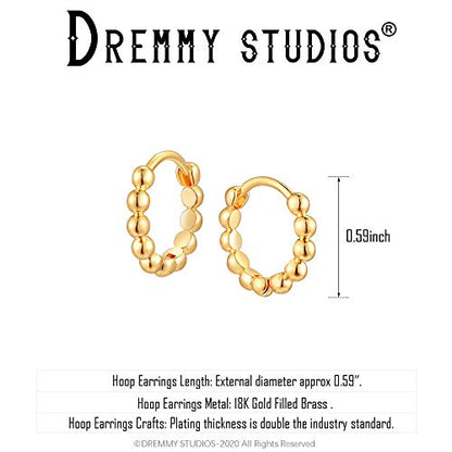 Dremmy Studios Dainty CZ Huggie Hoop Earrings 14K Gold Plated Chunky Simple Cute Thick Round Frill Bead Ball Starburst Cuff Earrings Cubic Zirconia Hoop Earrings Minimalist Personalized Gift for Her - color: Bead C