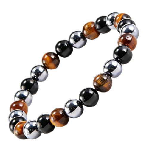Tigers Eye Bracelets for Men Women Stretch Adjustable Bracelet Natural Tiger Eye Beaded Gemstone Bracelet Handmade Polishing for Spiritual Healing Meditation Yoga - color: Color-6, size: 7 inch