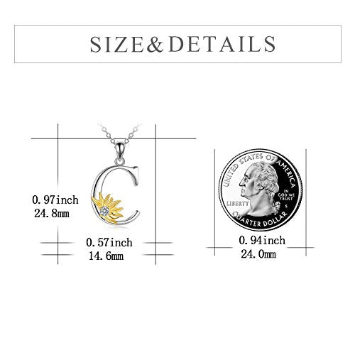 POPLYKE Initial Sunflower Necklace for Women 925 Sterling Sliver Sunflower Pendant Necklace Letter Initial Pendant Chain - style: Sunflower C