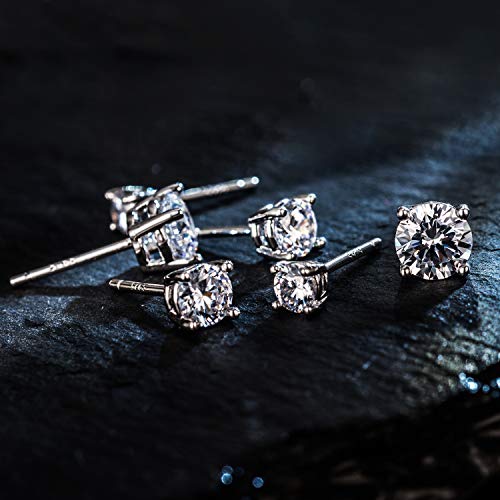 925 Sterling Silver Earrings, Cubic Zirconia Stud Earrings, Diamond Stud Earrings for Women - color: 925 Sterling Silver3mm,4mm, 5mm, 6mm