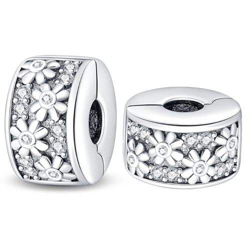 925 Sterling Silver Stopper Clip Charms for Bracelet Necklace Spacer Beads with 5A Cubic Zirconia Mother's Day Christmas DIY Gift for Women(2PCS) - style: Cloverleaf Retaining Clip